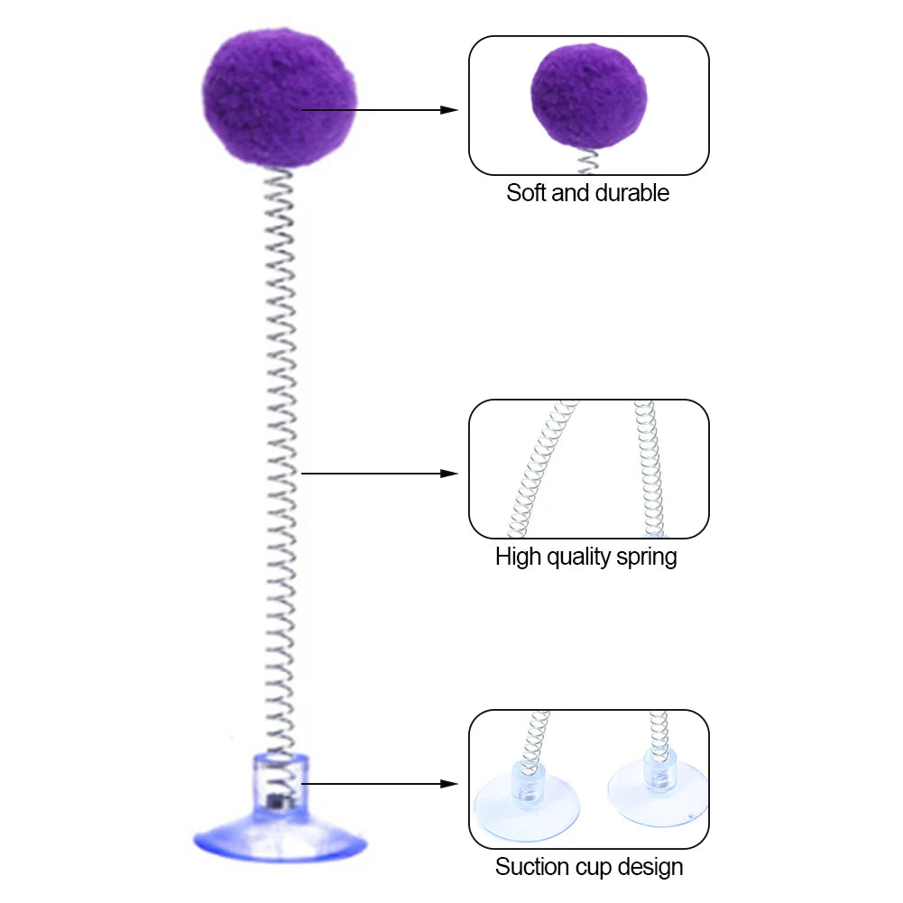 1pc Random Color Cat Feather Spring Ball Toy with Suction Cup Interactive Cat Teaser Wand Cat Toy Cat Scratcher Toy Cat Supplies