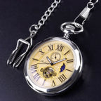 Luxury Gold Moon Phase Without Cover Mechanical Pocket Watch Antique Pendant Pocket Clock High Grade Gifts for Men