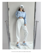Long Sleeve Crop Top Korean Fashion Solid Loose Y2K T-shirt Woman Autumn Winter Harajuku Sexy Clothes Women Kpop Japanese Tees