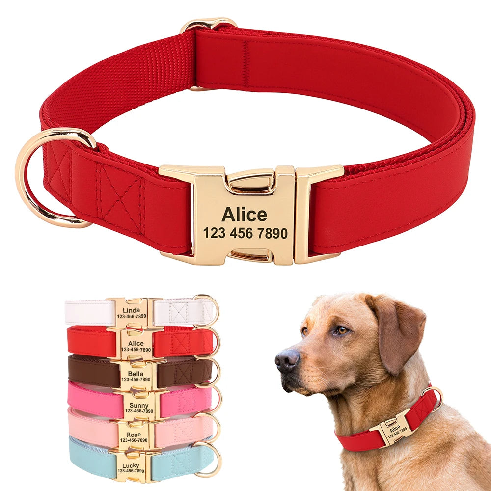 Personalized Dog Buckle Collar Customized Dog Leather Collars Free Engraving Pet Collar For Small Medium Large Dogs Bulldog Pug