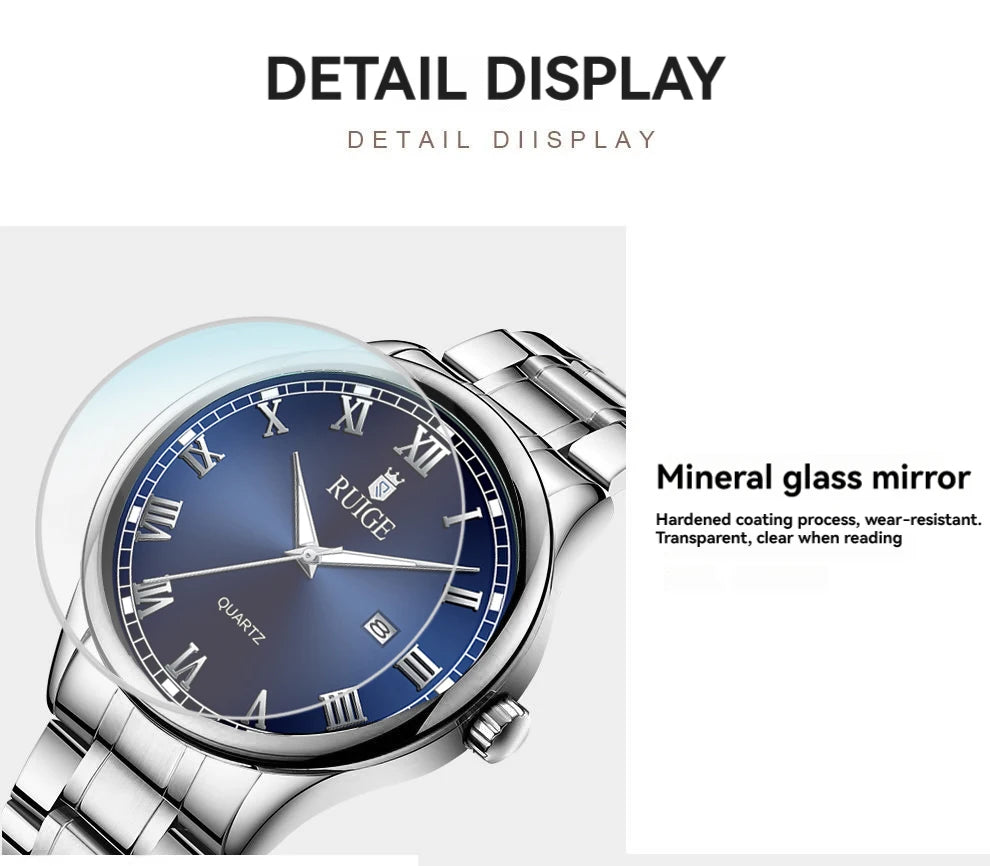 RUIGE Fashion Men's Watch Roman Scale Minimalist Men's Famous Watch Night Glow Waterproof Trendy Watch
