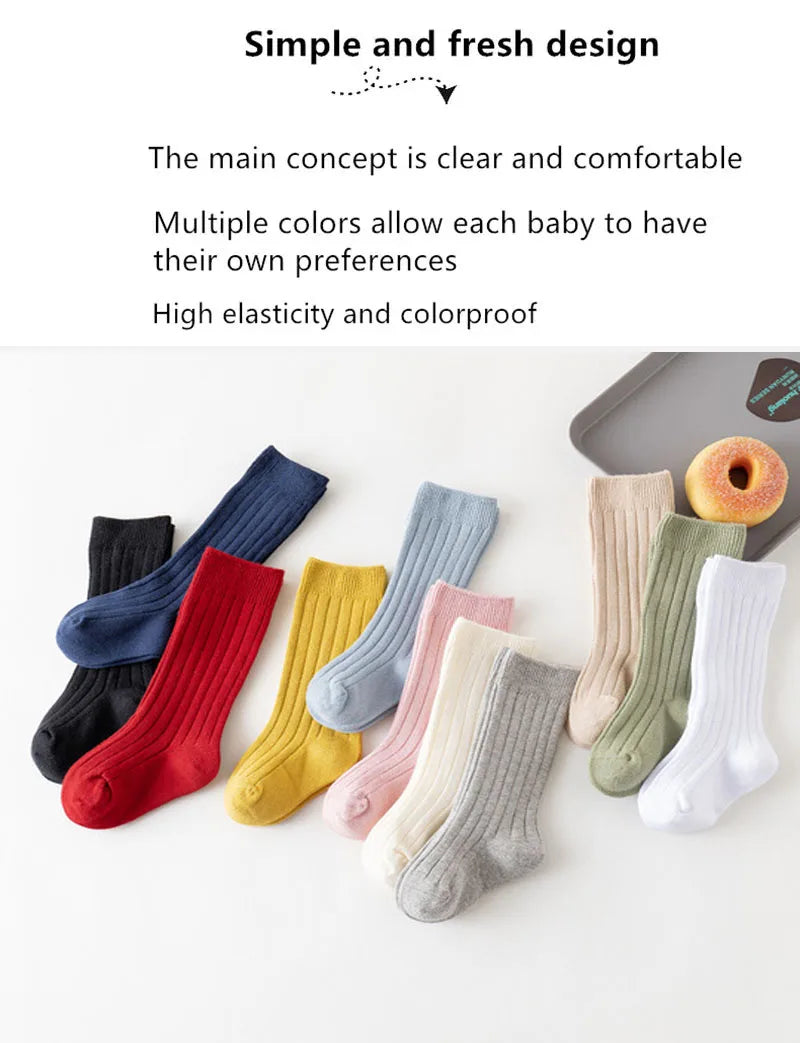 3Pairs/Lot Baby Knee High Socks Kids Girls Boys Soft Cotton Long Sock Cute Spanish Stripe Solid Children Socken For 0-8Years