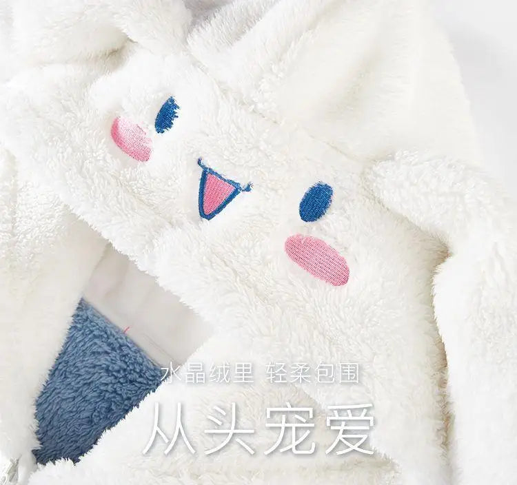 Cinnamoroll Women's Plush Pajamas Suit Sanrioed Kawaii Autumn Winter Hooded Home Clothes Cute Girl Thickened Cute Cartoon Sweet