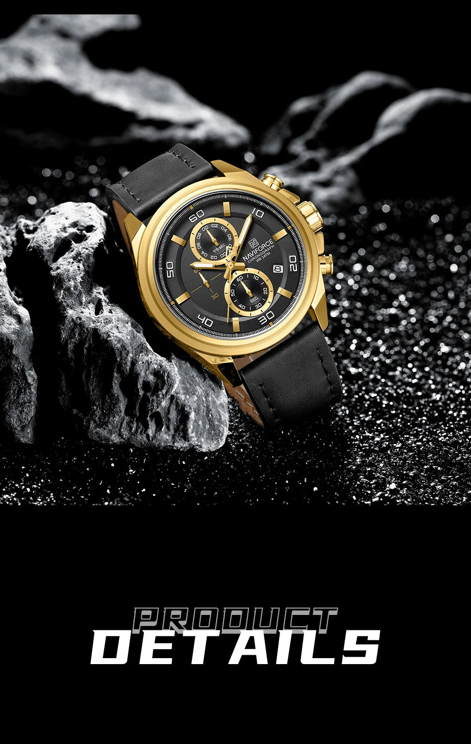 NAVIFORCE  Hands Wristwatches Genuine Leather Strap Alloy Case Casual Watches Dress Watch for Men Waterproof with Date Luminous
