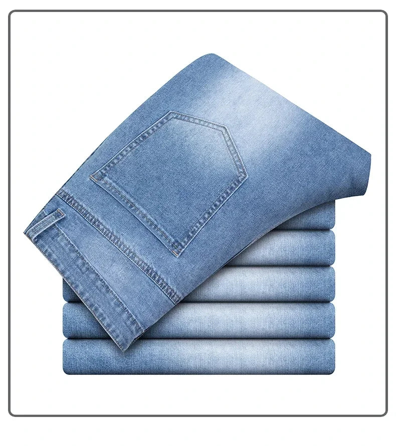 Summer Thin Straight Jeans Men's Clothing Soft Breathable Trousers Male Brand Comfortable Business Loose Denim Pants Retro Y2K