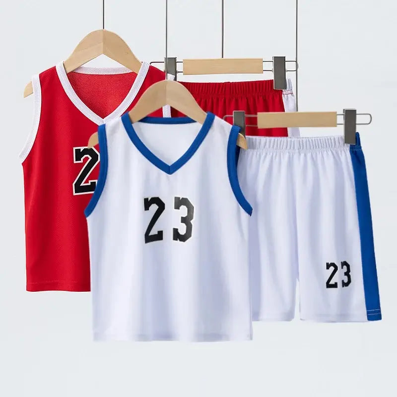 2 Pcs Summer Children's Quick Drying Sports Suit Boys' Comfortable And Breathable Multi-color Vest Girls' Running Casual Shorts