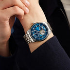RUIGE High Quality Hollow Mechanical Movement Men's Watch Stainless Steel Fashion Men's Night Light Waterproof Watch