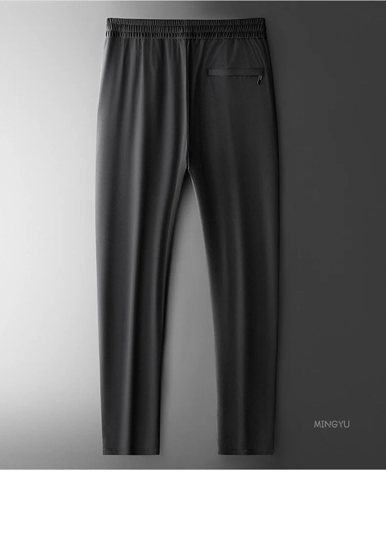 Summer High Stretch Smooth Ice Silk Casual Pants Man Thin Soft Elastic Waist Korean Grey Sweatpants Sports Jogging Trousers Male