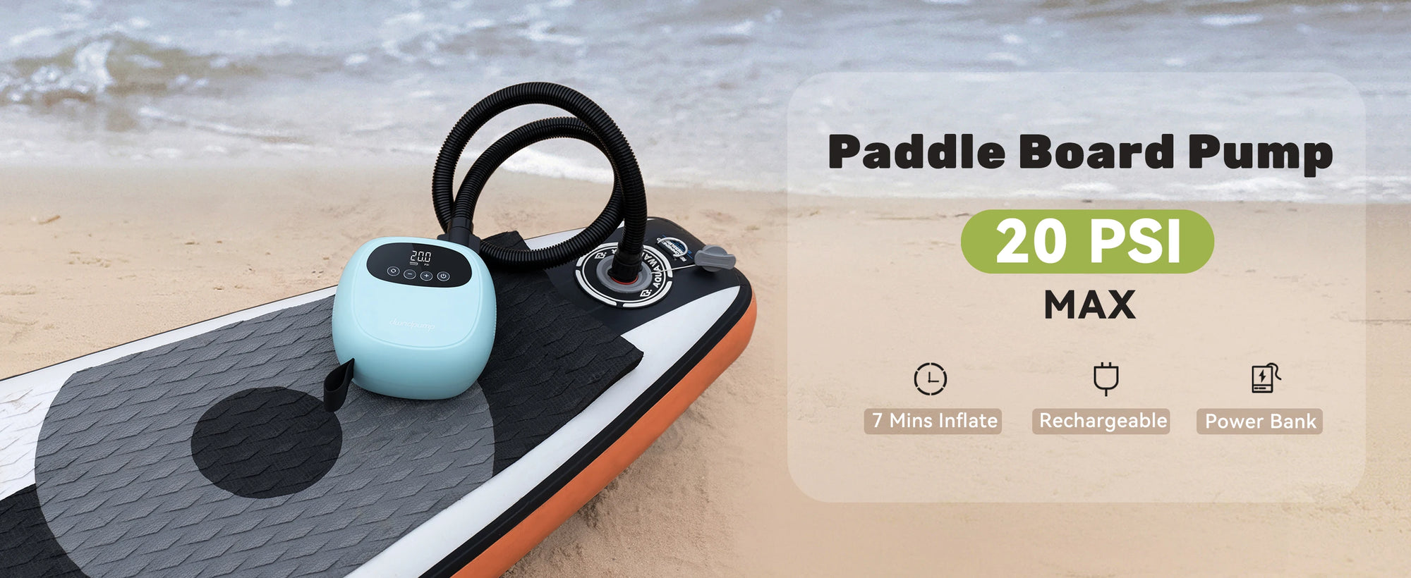 Electric 20PSI SUP Pump 38.48Wh Battery Paddle Board Inflation Deflation for Kayak Boat Surfing Board Stand Up Paddle