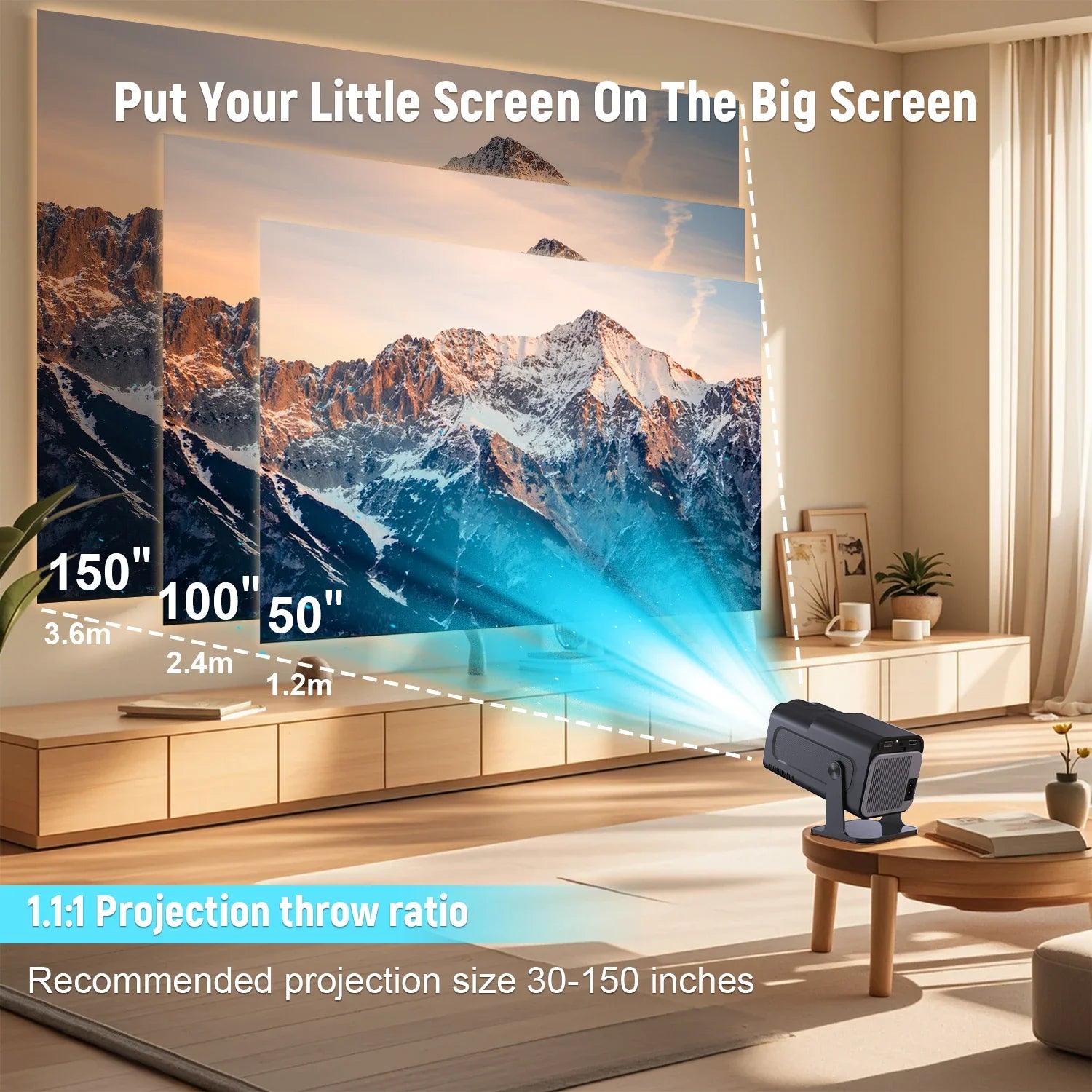 Projector Netflix Officially Licensed HY320 Android 11 1080P 500ANSI Amlogic S950D4 WIFi6.0 BT5.2 Mini 4K Projector