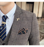 Men Luxury Slim Fit Check Suits Men Boutique Business Casual Formal Suits Sets Blazers+Pants Wedding Social Tuxedo Dress Homme