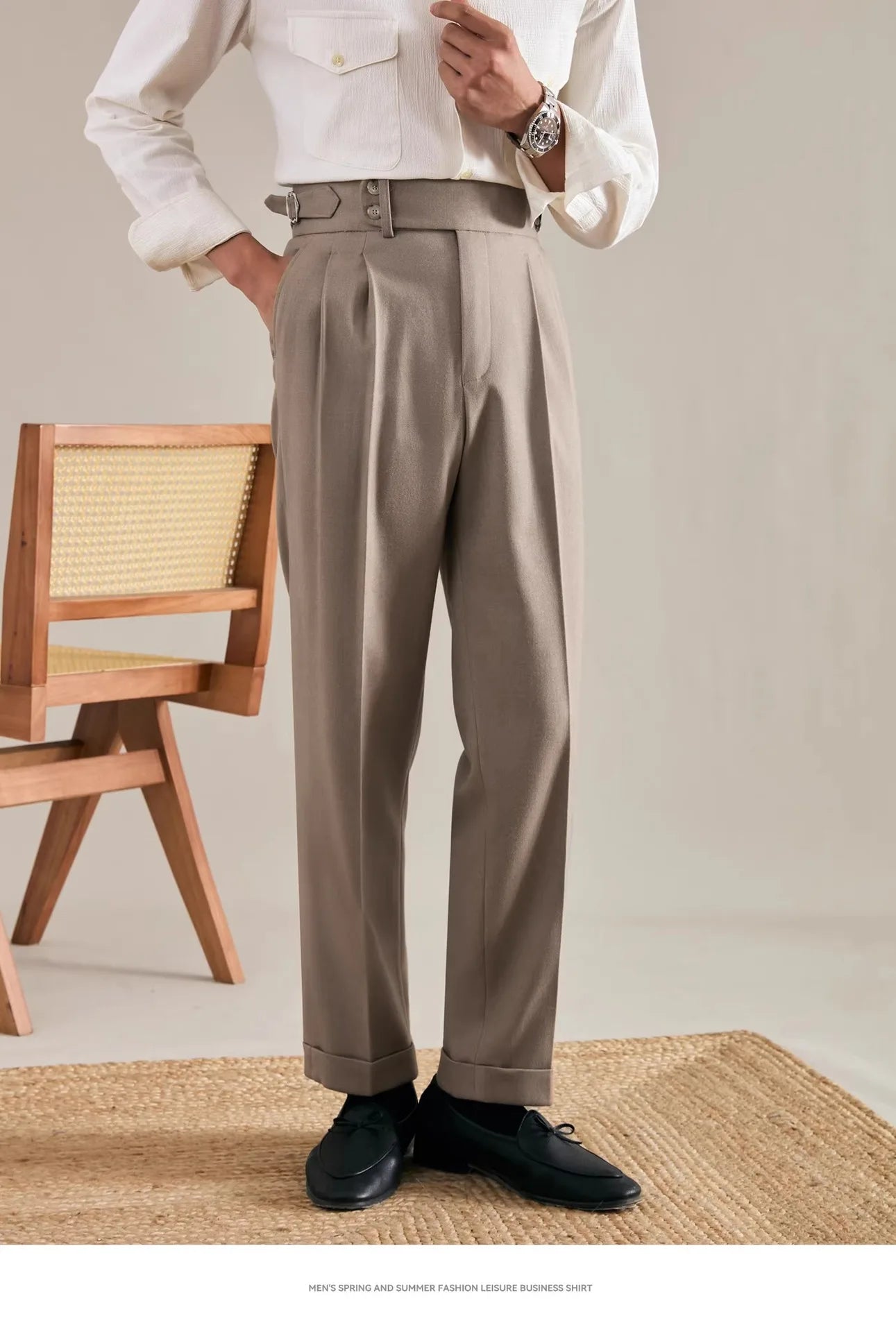 Italian Naples Trousers High Waisted Straight Men's Business Casual Pants High-end Elegant Retro Suit Pants Banquet Wedding