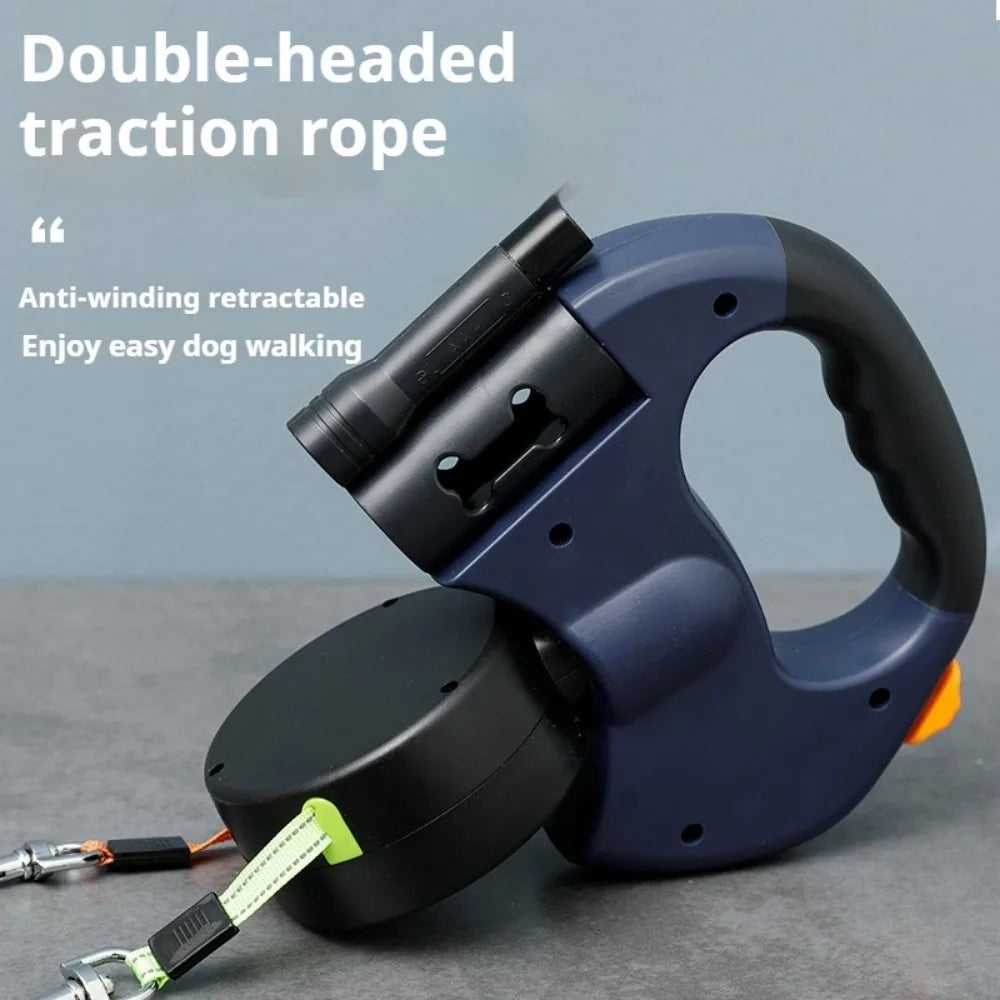 2-in-1 Dual-Headed Automatic Retractable Dog Leash for Medium-Small Breed, Teacup Poodle, Bichon Frise, Corgi, ABS Material