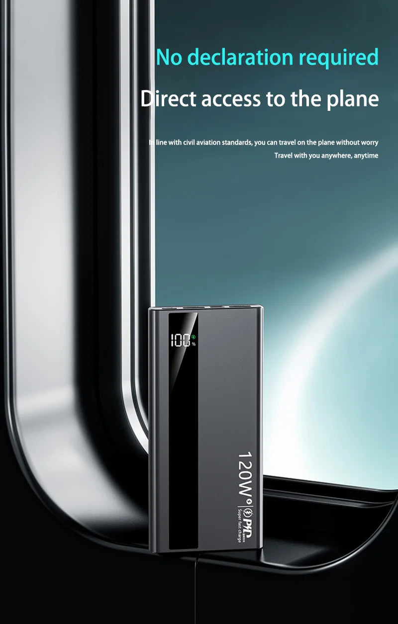 120W 50000mAh Power Bank High Capacity Digital Display Fast Charging Powerbank Portable Battery Charger Type C For iPhone
