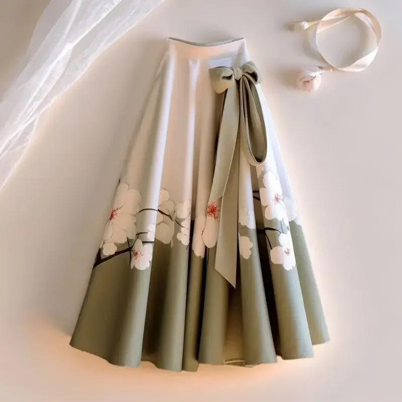 2025 Retro Chinese Hanfu Printed Color Horse Face Skirt Women's Skirts Fashion Versatile Folded Loose Woman Lady Girls Skirts