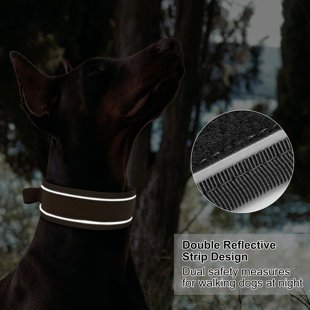Nylon Durable Dog Collar Military Tactical Pet Training Collars Reflective Necklace With Handle Strong For Medium Large Dogs