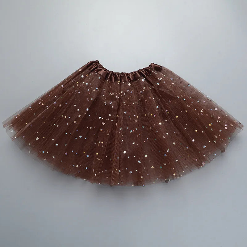 Kids Baby Star Glitter Dance Tutu Skirt For Girl Sequin 3 Layers Tulle Toddler Pettiskirt Children Chiffon 2-8T