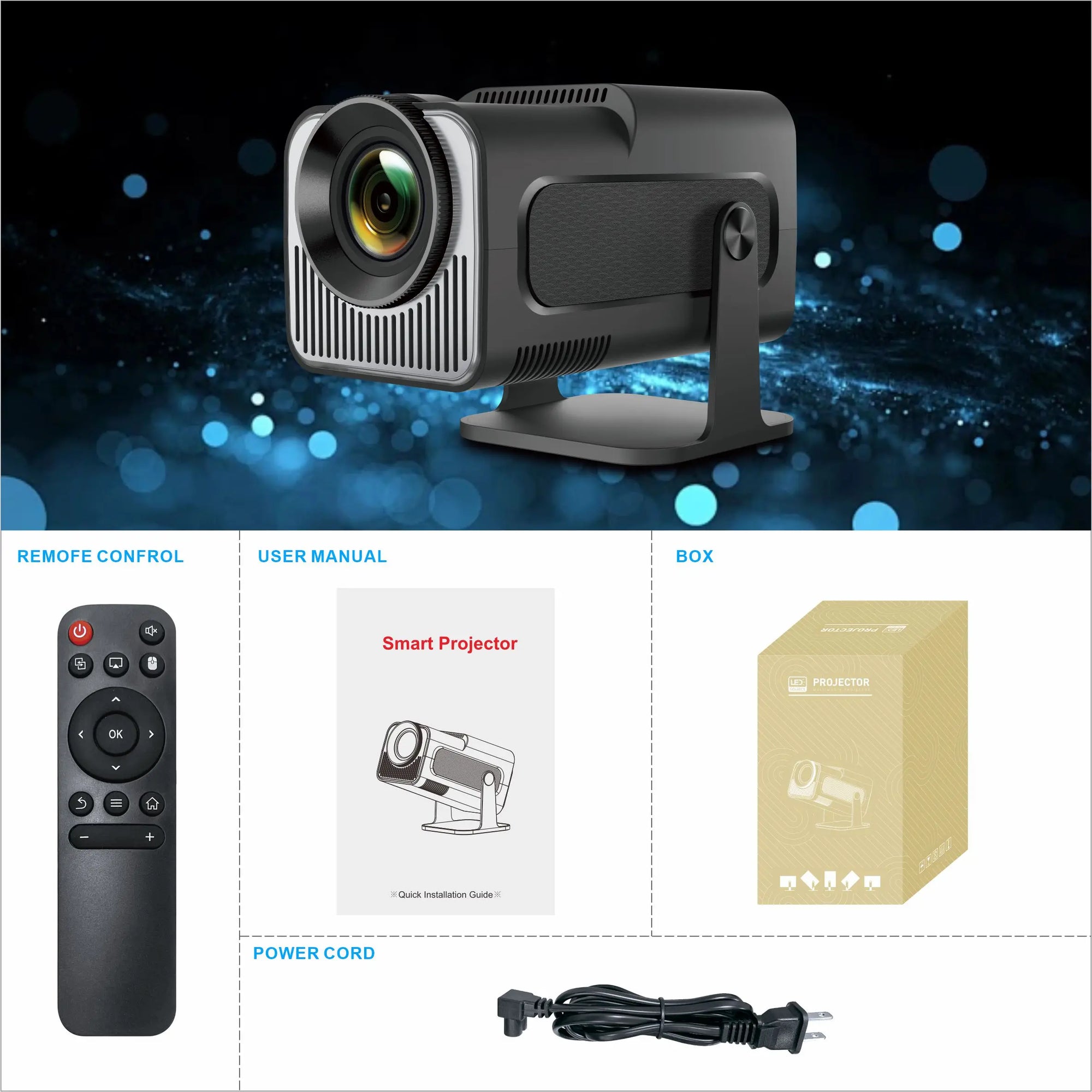 Salange HY320 Mini 4K Android 11 Projector Native 720P 300ANSI Dual Wifi6 BT5.0 Cinema Portable Projetor Outdoor 180°  Rotable