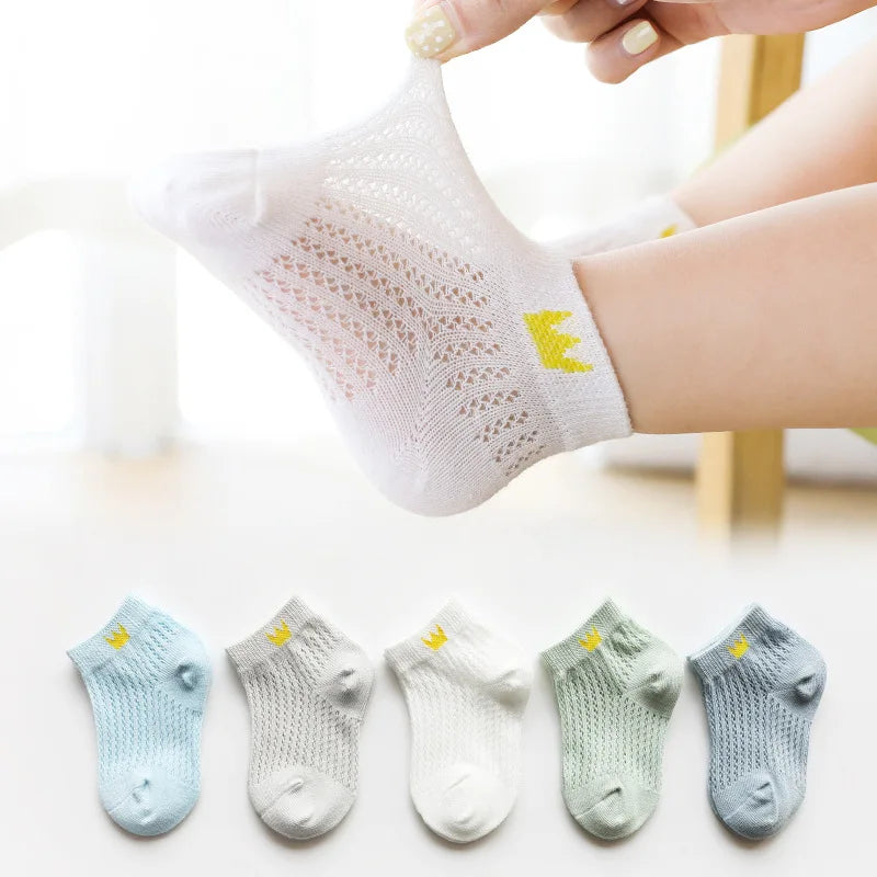5 Pairs/Lot Children Socks Boy Girl Baby Fashion Cotton Solid Wild Soft Cozy Breathable For 1-12Y Summer Kids Casual Mesh Socks