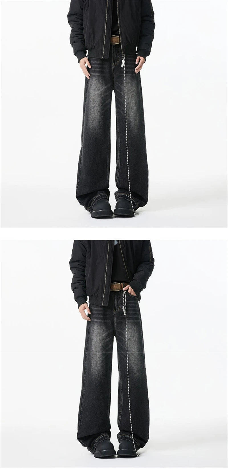 2025 New Retro Washed Straight-Leg Jeans For Men High Street Fashion Baggy Denim Pantalones Hombre Hip Hop Distressed Y2K Jean