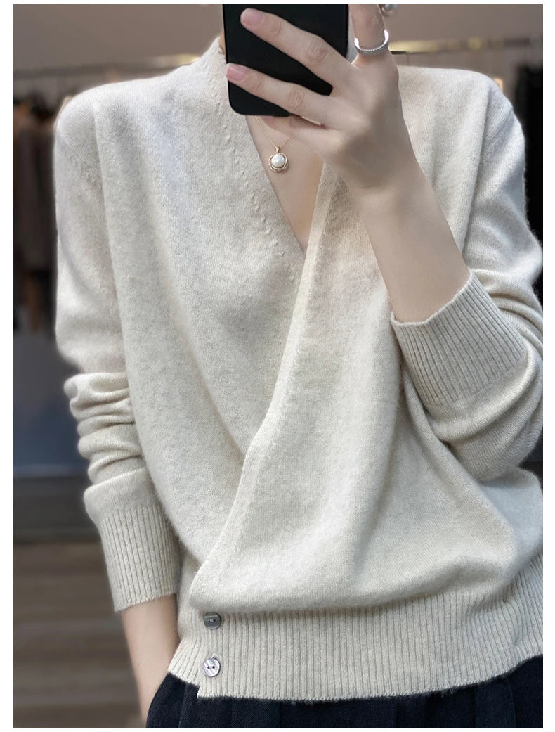 Japanese Kimono Cardigan Pure Wool Sweater Female Cross V-Neck Knitted Cardigan 2023 Spring and Autumn Loose Leggings Retro Top