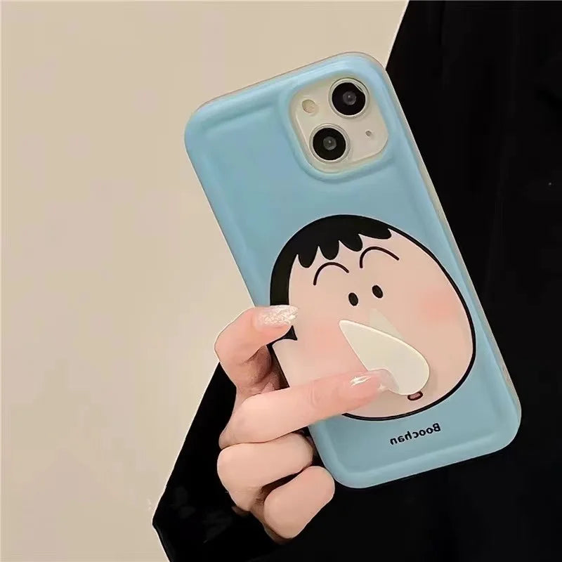 3D Rotating Crayons Shin-Chans Phone Case For IPhone 16 15 14 Pro Max Plus 11 13 12 Mini Pro Max Cover Airbag Clear Soft Casing