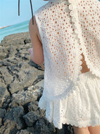 Girls 2024 Summer Clothing Sets Hollow Lace Suit Baby Casual Sleeveless T-shirt+Shorts Kids Clothing Sets Baby Clothes Outfits
