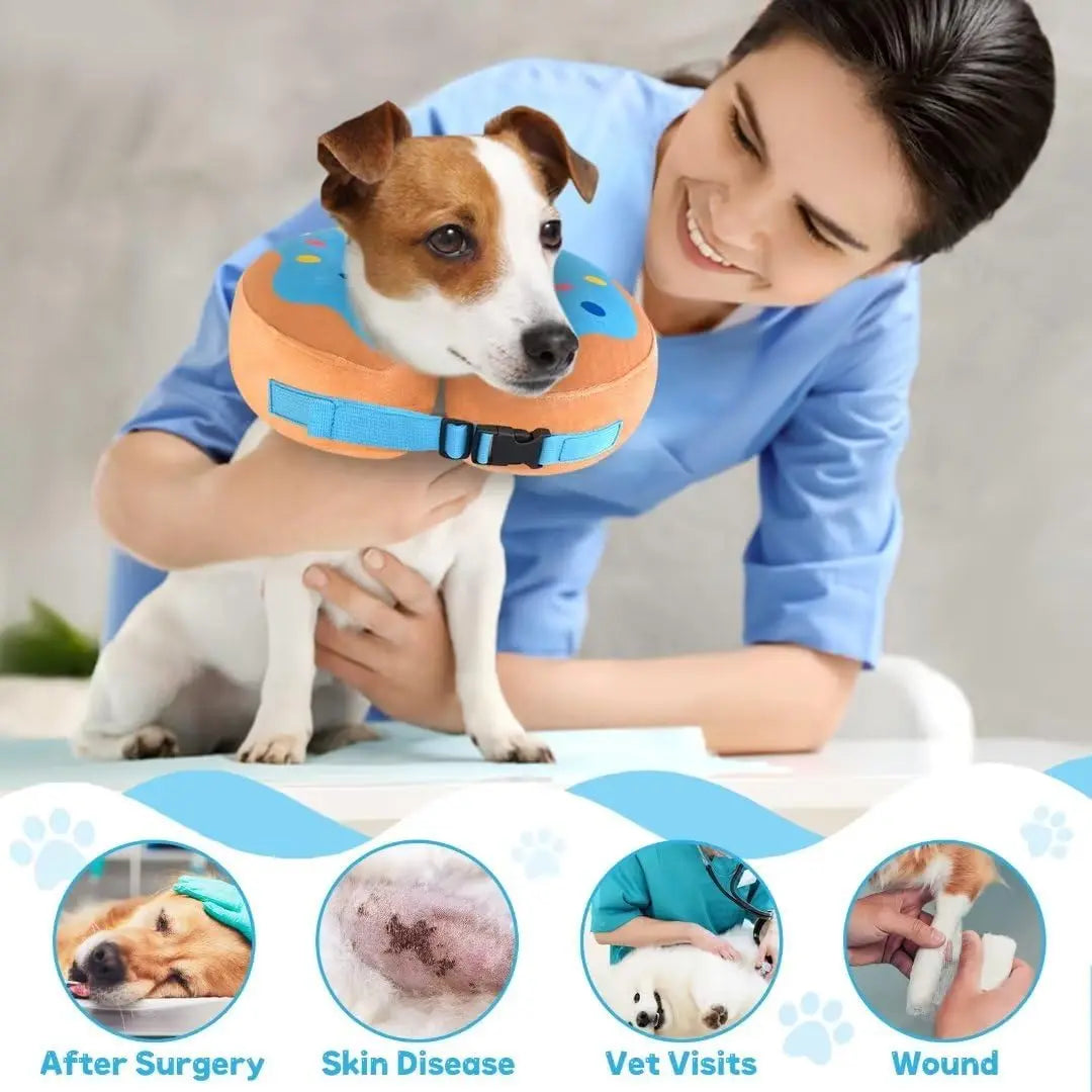Soft Inflatable Dog Collar Elizabeth Cone Alternative, Post-Surgery Recovery Donut for Small to Large Dogs, Stops Licking Wounds