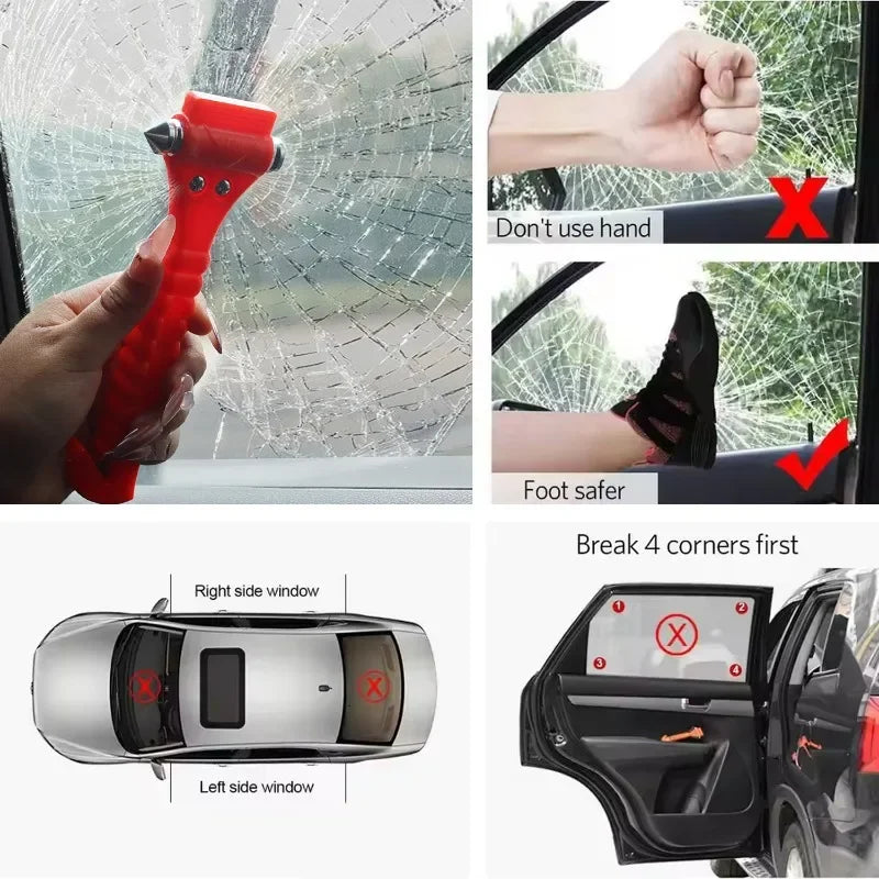 Car Breaking Window Emergency Escape Hammer 2-in-1 High Hardness Carbon Steel Safety Hammer Seatbelt Cutter for Auto Truck Bus