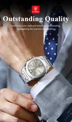 POEDAGAR Trendy Casual Wristwatch For Men Week Date Stainless Steel Man Watch Luminous Waterproof Luxury Quartz Men Watches+Box