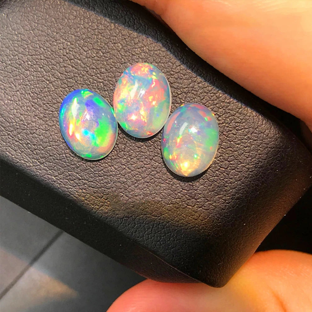 7*9mm Natural Opal Reiki Healing Semi-Circle Jewelry Set - Opal Ring Earrings Necklace - Spiritual Energy Gemstone Accessories