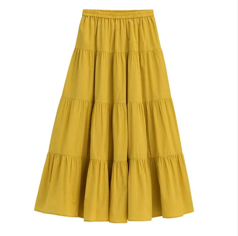 2024 Spring Autunm women Ruffle skirt fashion Summer cotton linen skirts long maxi party skirts red purple pink M-5XL 6XL 7XL