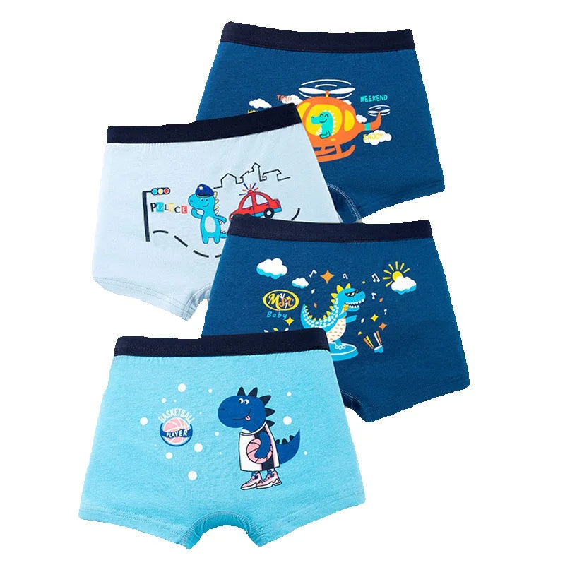 4Pcs Boys Boxers Breathable Children Boxer Briefs Cotton Cozy Comfy Kids Underwear Dinosaur Patterns Toddler Knickers 2-13Years