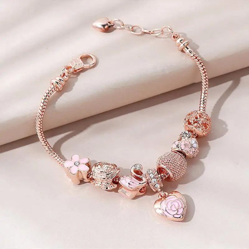 1Pcs Minimalist And Atmospheric Oil Dripping Rose Heart Bead Bracelet Fashionable Oil Painting Swan Lantern Bead Bracelets INS