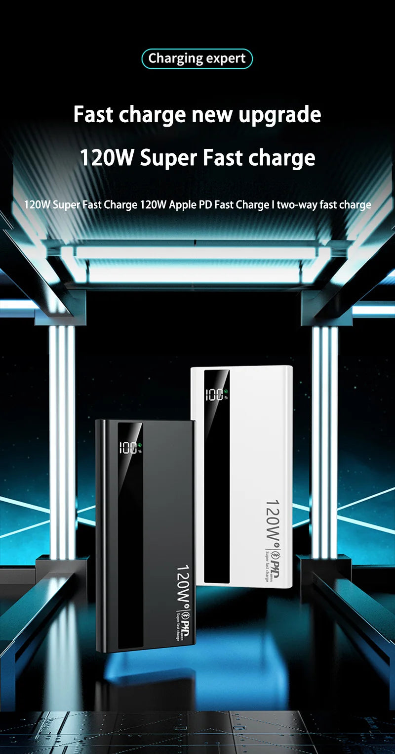 120W 50000mAh Power Bank High Capacity Digital Display Fast Charging Powerbank Portable Battery Charger Type C For iPhone