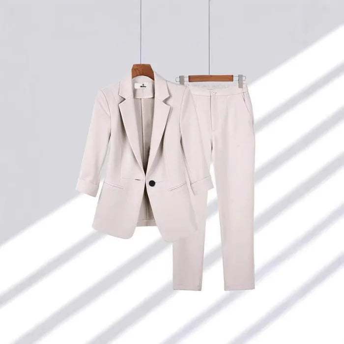 Elegant Women's Two Pieces Set Outfits Casual Long Sleeved Blazer and Pants Suit for Female Streetwear Spring and Autumn 2025