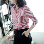 Women's Clothing Commute Striped Shirt 2025 New Spring Autumn Long Sleeve Fashion Single-breasted Casual Turn-down Collar Blouse