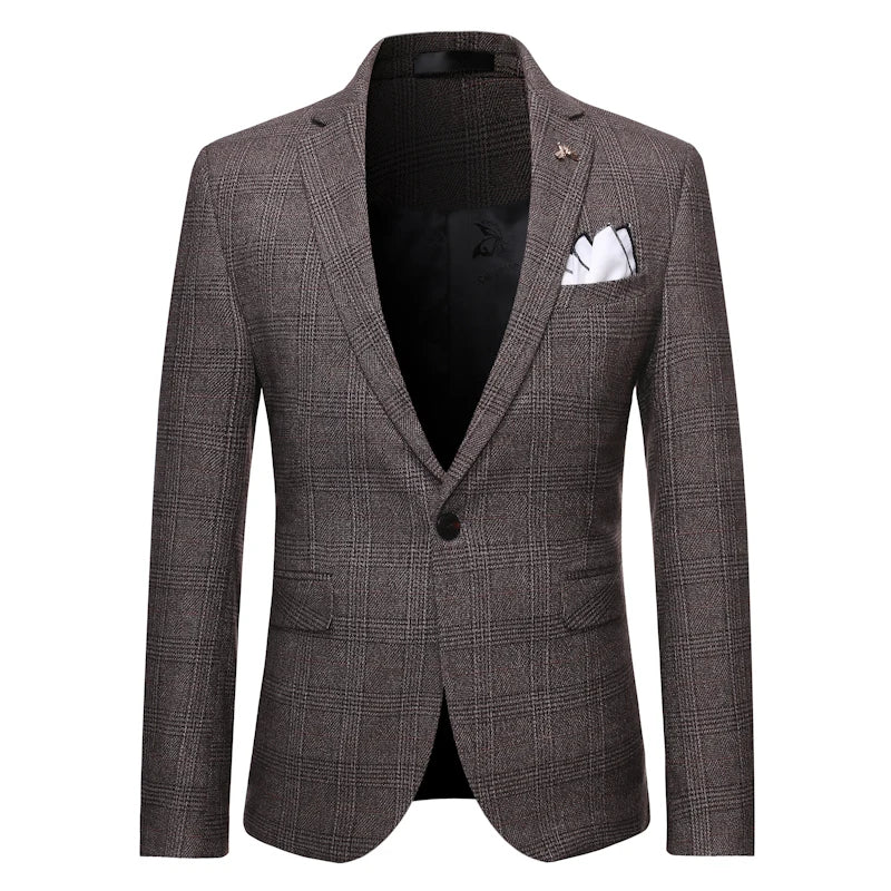 Men Luxury Slim Fit Check Suits Men Boutique Business Casual Formal Suits Sets Blazers+Pants Wedding Social Tuxedo Dress Homme
