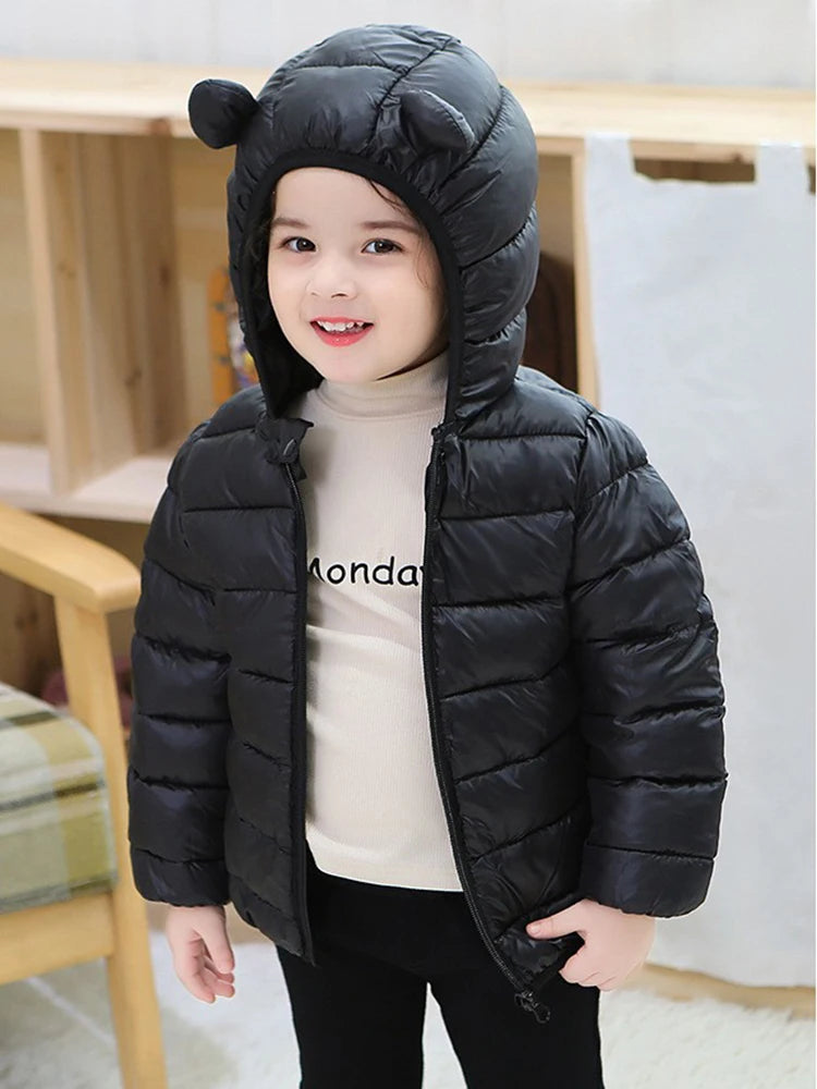 Children Boys Baby Hooded Lightweight Down Jackets Warm Outerwear Autumn Kids Girls Coats Cartoon Dinosaur Print Casual Clothing