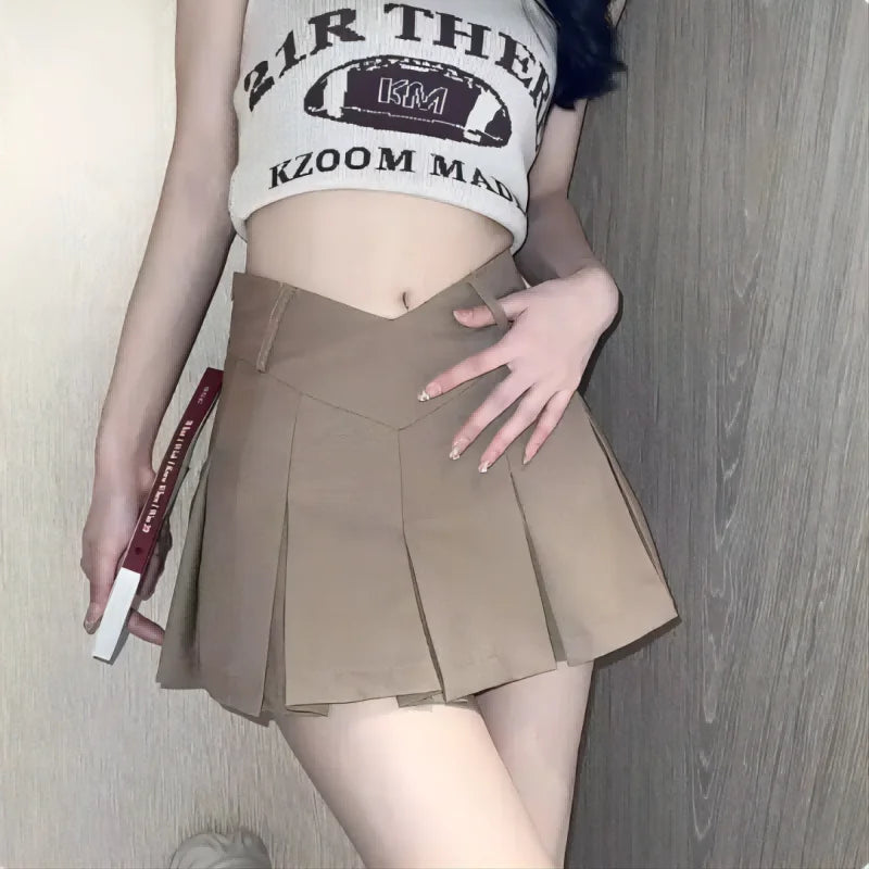 High Waist Solid Pleated Mini Skirt for Women Summer Spring Korean Preppy Style Fashion Cute A-line Skirts Skort Clothes