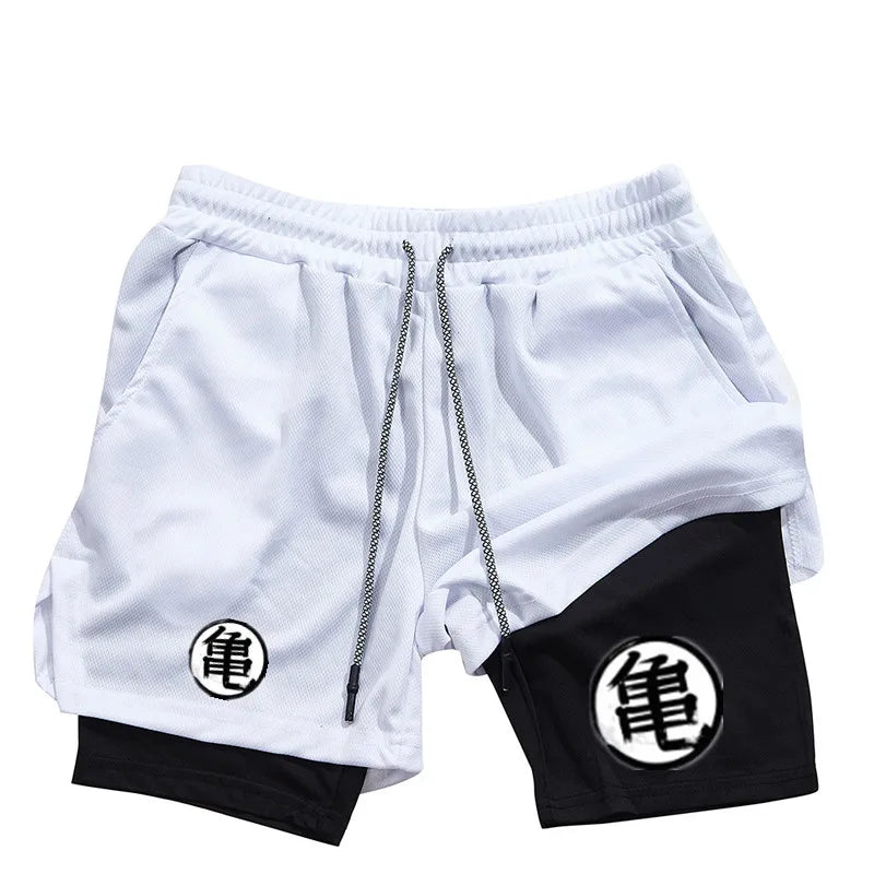 Goku Anime Running Shorts Men Fitness Gym Training 2 in 1 Sports Shorts Quick Dry Workout Jogging Double Deck Shorts