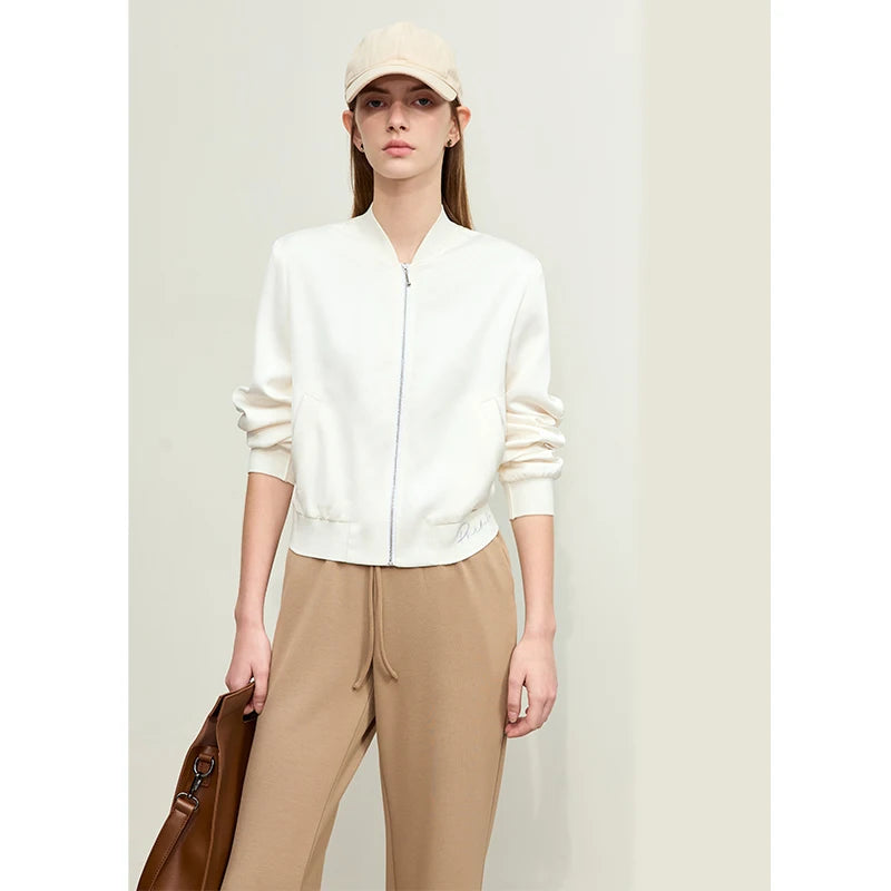 AMII Minimalism Jacket Woman Baseball Jacket Embroidery Letter Zipper 2023 Spring New Casual Women's Clothes Female Top 72331004