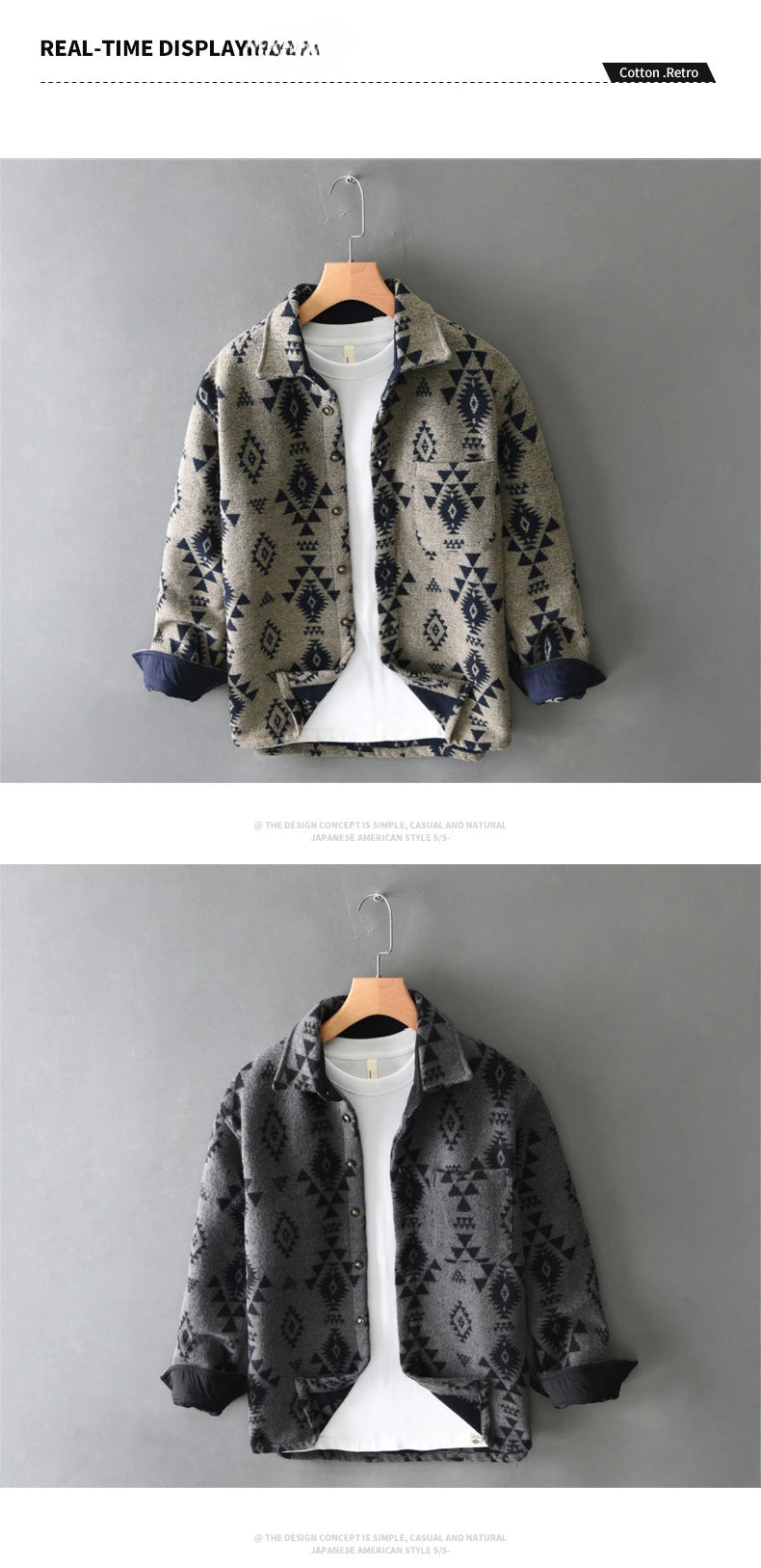 2024 Autumn Winter New Vintage Loose Printed Wool Shirts for Men Clothing Cargo Big Pockets Men Shirts AZT738