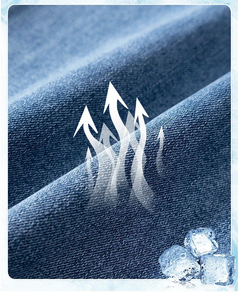 Summer Thin Straight Jeans Men's Clothing Soft Breathable Trousers Male Brand Comfortable Business Loose Denim Pants Retro Y2K