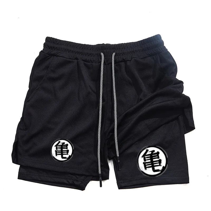 Goku Anime Running Shorts Men Fitness Gym Training 2 in 1 Sports Shorts Quick Dry Workout Jogging Double Deck Shorts