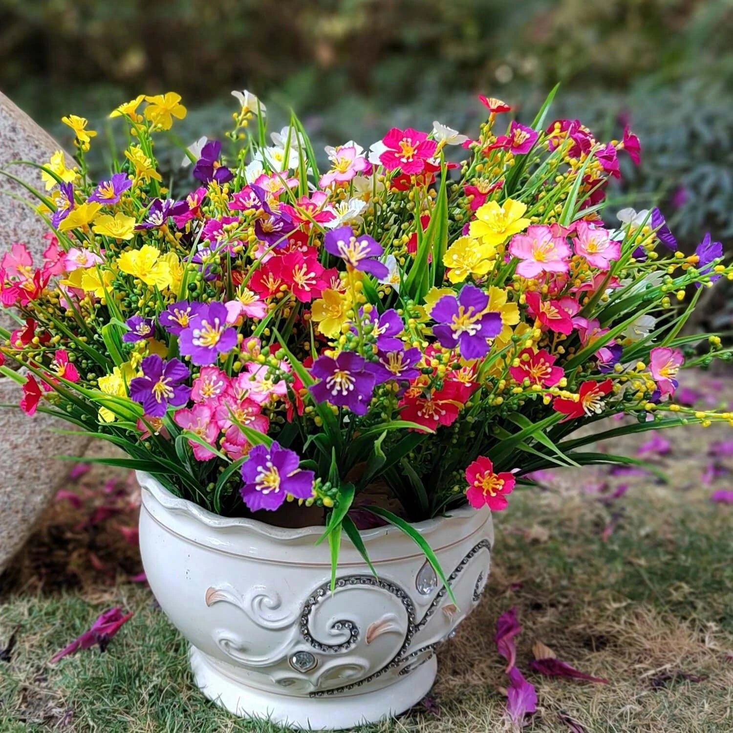 Artificial Flowers Outdoor UV Resistant Fake Plant for Home Garden Yard Wedding Decor Plastic Spring Summer Shrub Plants  Flower
