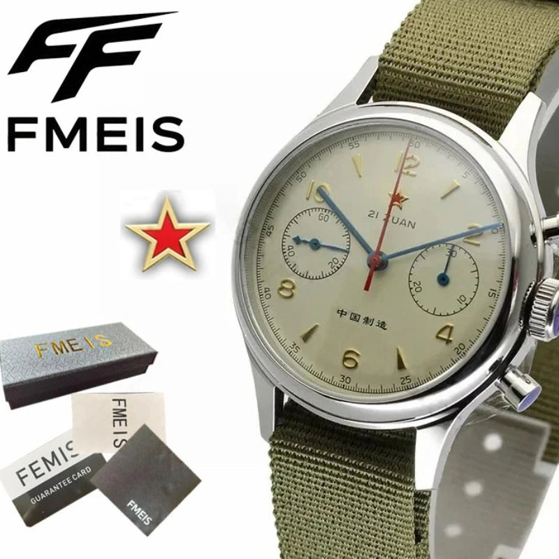 FMEIS Original Seagull Men's Watches 1963 Pilot Automatic Watch 42mm Waterproof Retro Quartz Chronograph Vintage Dress Watch