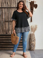 Plus Size Women's Shirts 2025 Female Fashion New Summer Classical Casual Loose Blouses Short Sleeve O Neck Elegant Printing Tops