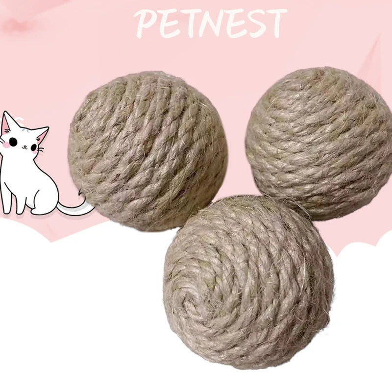 5PCS Cats Sounding Ball Interactive Handmade Sisal Cat Scratching Ball Make Sounds Cat Toy Home Kitten Ball Toys