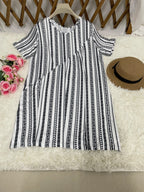 Casual Striped Print Dress For Women Fashion O-Neck Short Sleeve Loose Dresses Lady Office Womens Clothing Summer New Plus Size